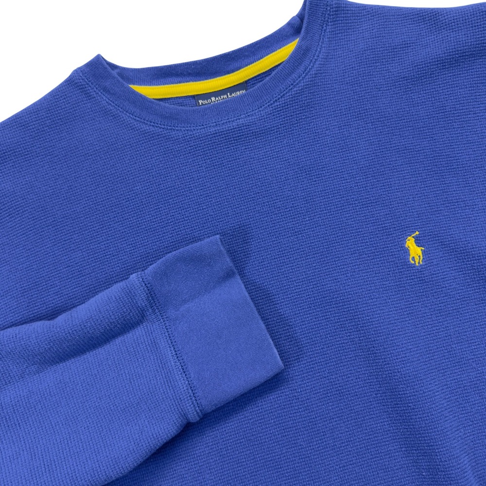 Polo Ralph Lauren Sleepwear Shirt Mens XL Blue Waffle Knit Thermal Yellow Pony